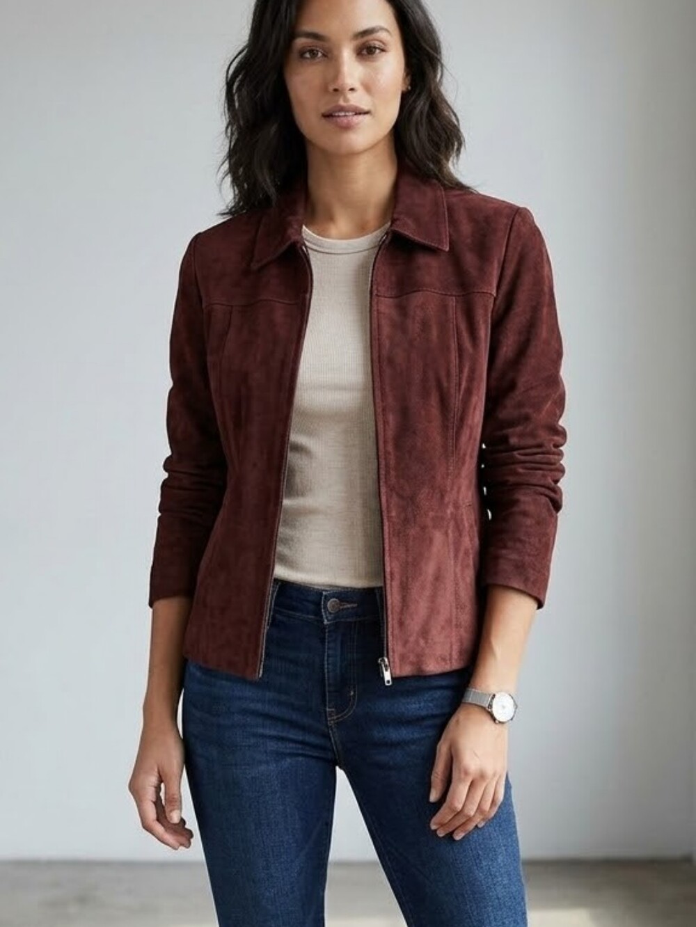 Women's Genuine Suede Zip-Front Jacket Custom Made Size  M